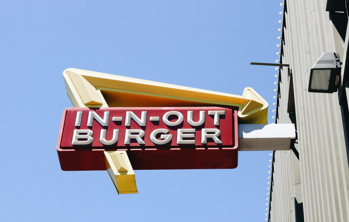 white In-N-Out Burger neon sign